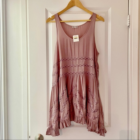 FREE PEOPLE Dress | Slip Voile Trapeze | Mauve | Lace cut out | Size XS, S, M - Picture 4 of 11
